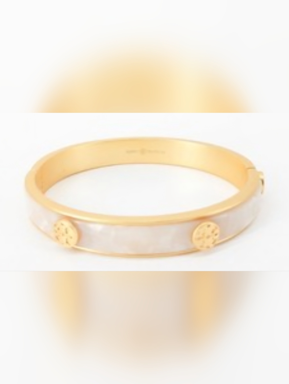 Tory Burch Gold and Mother-of-Pearl Logo Bangle Bracelet